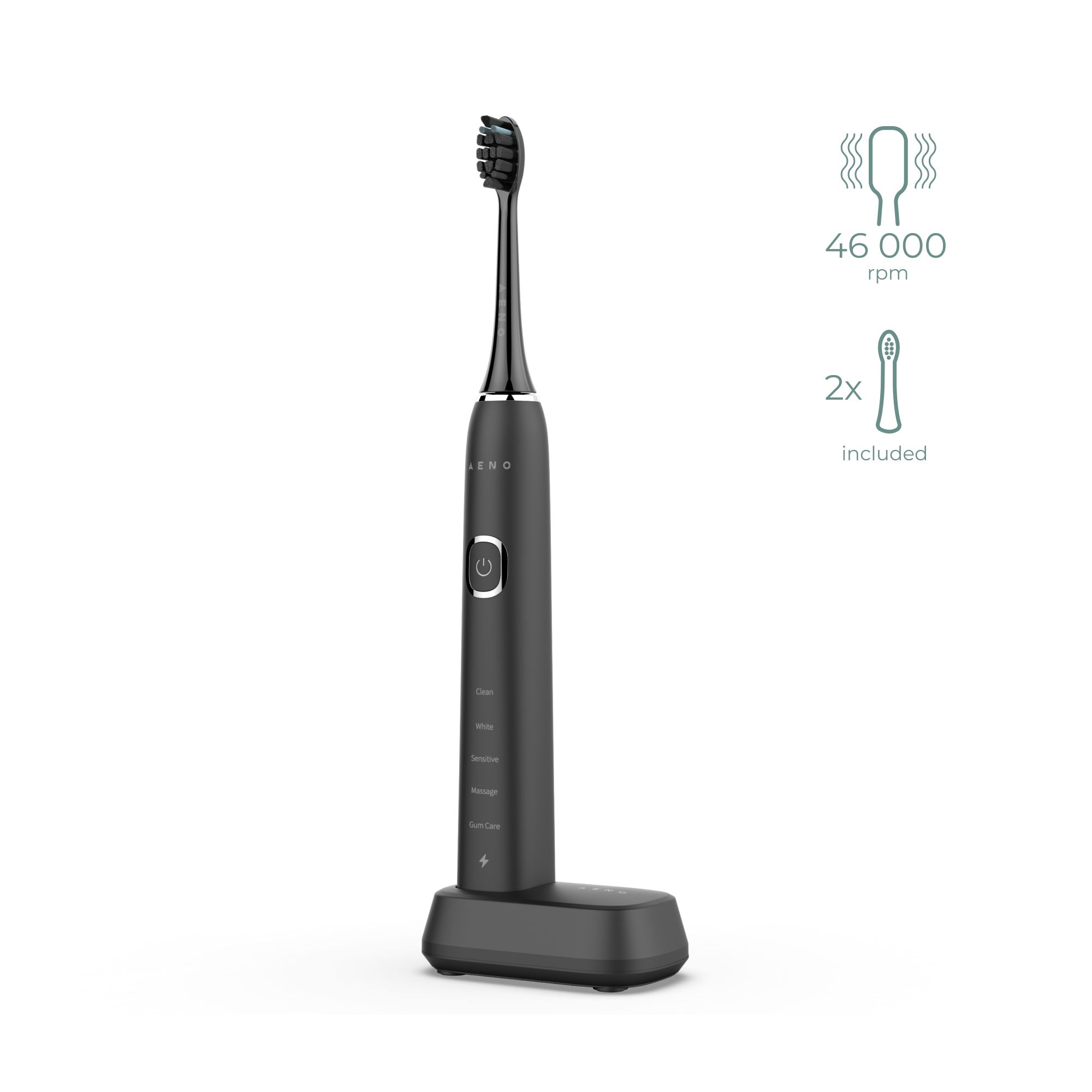 AENO DB6 Sonic Electric Toothbrush - Black - Adult - 5 Modes - 46000 movements/min - Includes 4 Brush Heads