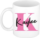 Bellatio Decorations Naam mok Kaylee - roze - wit - keramiek - 300 ml - cadeau beker