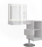 Vicco Kaptafel "Sherry", wit/glanzend wit, 120 cm, 4-delig, met ledverlichting en geïntegreerde make-uptafel