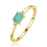 Elenza AMS Elenza Zilveren Ring met Rechthoekige Groene Steen en Zirkonia, Verguld met 18k Gouden Plating-17mm