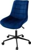 ML-Design Bureaustoel, blauw, fluweel, in hoogte verstelbaar, gevoerde zitting met metalen onderstel, ergonomische rugleuning, draaibare stoel op 5 dubbele wielen, kruk voor thuiskantoor