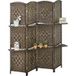Paravent Séparateur De Pièce 4 Panneaux 160x170 Cm Avec 2 Étagères, Pliable, En Bois, Rangement, Cloison Décorative, Écran Pliant, Meuble Étagère Design.