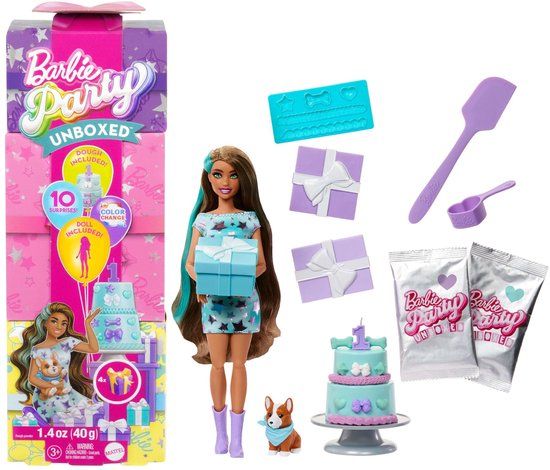 Barbie Uitpakparty Dierenverjaardag - Barbiepop met blauwe highlights