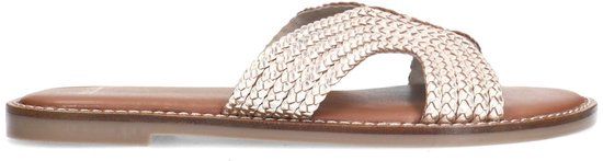Manfield Dames Goudkleurige Leren Slippers Maat 37