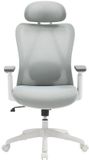 Vente-unique Ergonomische bureaustoel met hoofdsteun - Stof - Grijs en wit - SORLITA