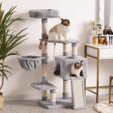 Markenlos Wan GmbH Kattenboom / krabpaal - kattenmeubel met hangmat en kattenhol, Grijs, 126 cm