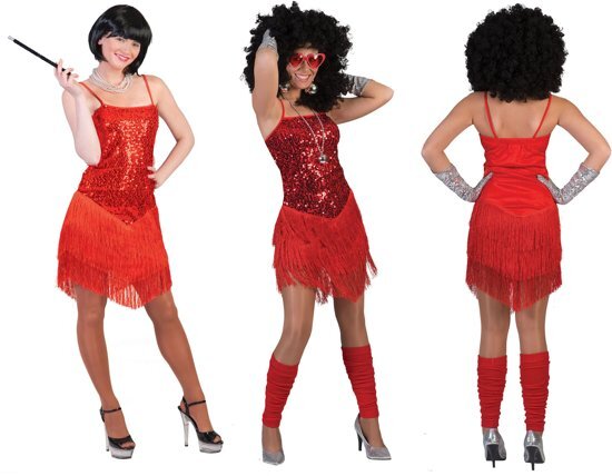 Funny Fashion Glitter & Glamour Kostuum Glitter Fancy Flapper Jurk Rood Vrouw Maat 32-34 Carnaval kostuum Verkleedkleding