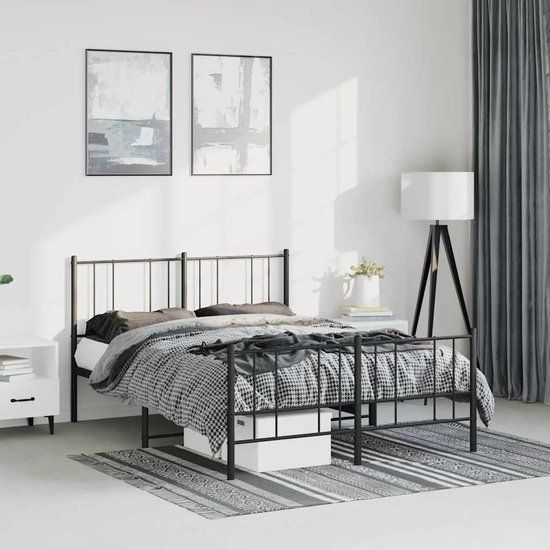 vidaXL Bedframe met hoofd- en voeteneinde metaal zwart 150x200 cm