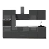 Vicco Complete keukeneenheid Fame-Line, Antraciet Hoogglans/Antraciet, 310 cm, WB Marmer