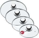 KADAX Pandekselset, universeel deksel van glas met handvat, hittebestendige dekselset in verschillende maten, pannendekselset, glazen deksel voor pot, pan (20 + 24 + 26 + 28 cm, metalen handvat)