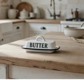 Ambiente Haus Botervloot met deksel Emaille Wit/Zwart