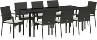 vidaXL Tuin Eettafel Set 9-delig Zwart Polyrattan