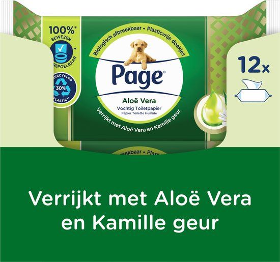 Page Vochtig Toiletpapier - Aloë Vera - 456 Vellen (12 x 38 stuks)