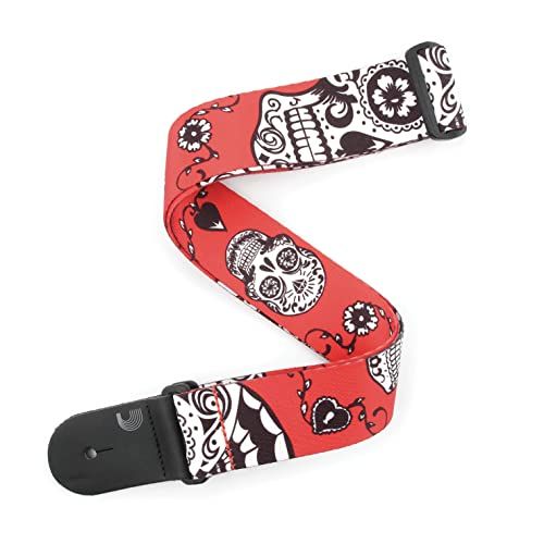 Planet Waves P20W1414 2-Inch Sugar Skulls Woven Guitar Strap - Red