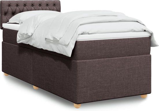 vidaXL Boxspring met matras stof donkerbruin 90x200 cm
