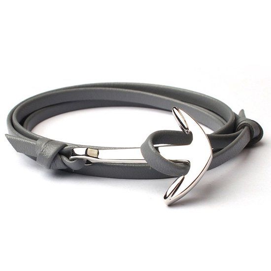LGT JWLS Anker armband leren koord grijs met Zilverkleurig