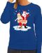 Bellatio Decorations Foute kersttrui - sweater - dronken kerstman en kerstvrouw - na kerstborrel - blauw - dames - L