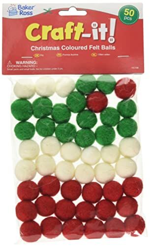 Baker Ross FE798 Kerst kleurige Vilten Ballen - Pak met 50, kerst Knutsel Accessoires, Versieringen voor Knutselen