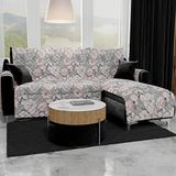 PETTI Artigiani Italiani - Hoekbank, bankovertrek met schiereiland, 3-zitsbankhoes met eiland rechts, bankovertrek met chaise longue, grijze bloemen, 100% Made in Italy
