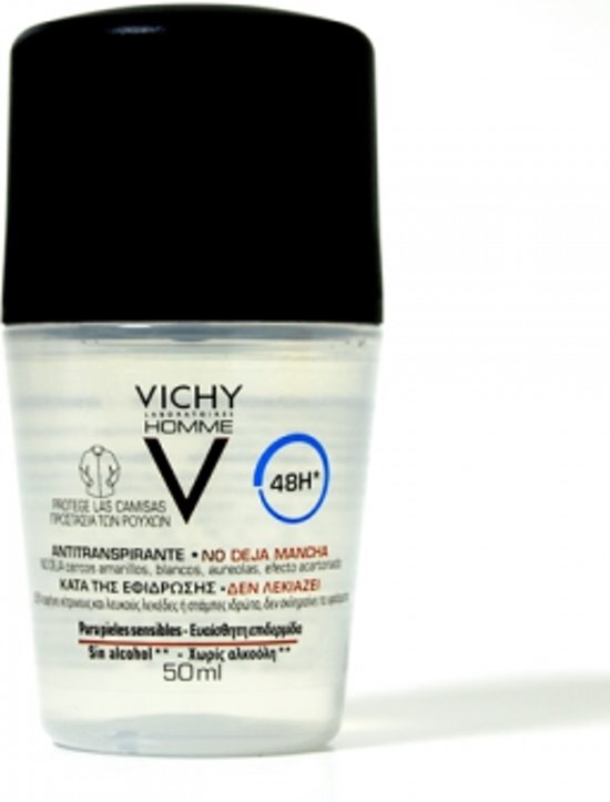 Vichy Homme Deodorant 48u Anti-Transpirant Anti-Vlekken Roller 50ml