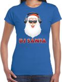 Bellatio Decorations Shoppartners Bv Fout kerstshirt / t-shirt blauw DJ Santa met koptelefoon voor dames - kerstkleding / christmas outfit L
