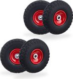 Merkloos Relaxdays steekwagenwiel - 4.10-3.50-4" - set van 4 - massief rubber - 150 kg - zwart-rood