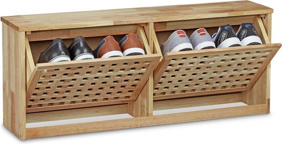 Relaxdays Schoenenkast - 4 paar schoenen - Lichtbruin - Hout - 94x38x20 cm