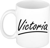 Bellatio Decorations Victoria Naam koffiemok - beker - met sierlijke letters - wit