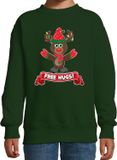 Bellatio Decorations Kersttrui/sweater voor jongens/meisjes - free hugs - groen - Kerst rendier 122/128