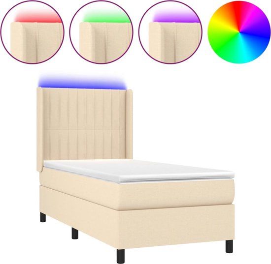 vidaXL Boxspring met matras en LED stof crèmekleurig 80x200 cm