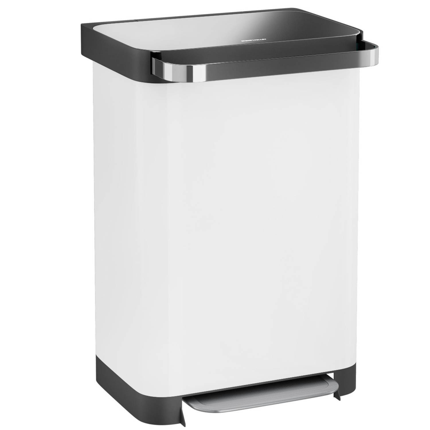 Stangvollby Osdall Prullenbak met pedaal - 50 liter - RVS - Wit - Pedaalemmer - Automatisch Lucht Filter - Odor Control - 50L capaciteit - Soft Close Deksel - Afvalemmer - Met Hengsel - Afval Aandrukken - Scandinavisch Design - Hygiënisch