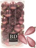 Bellatio Decorations Shoppartners Bv Kerstballen en dennenappel ornamenten - 43x stuks - kunststof - oudroze