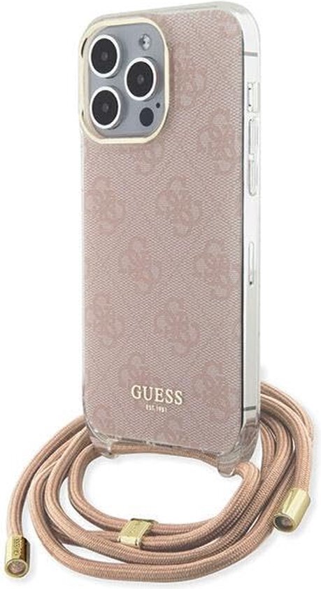 Guess 4G Printed Crossbody Back Case - Geschikt voor Apple iPhone 15 Pro Max (6.7") - Roze