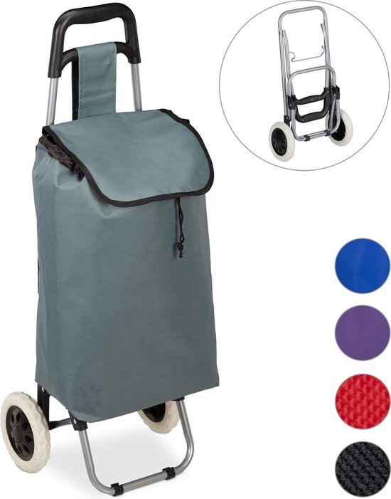 Relaxdays boodschappentrolley 25 l - boodschappenkar - boodschappenwagen - met 2 wielen - grijs