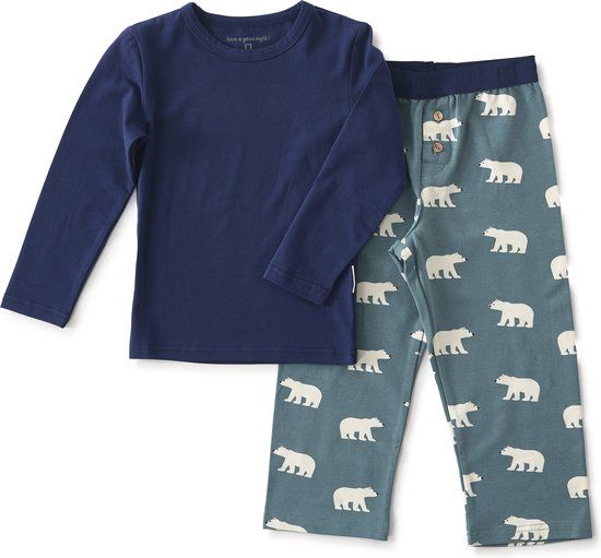 Little Label Pyjama Jongens - Maat 146-152 - Blauw, Wit - Dierenprint - Lange Mouw - 95% Biologisch Katoen