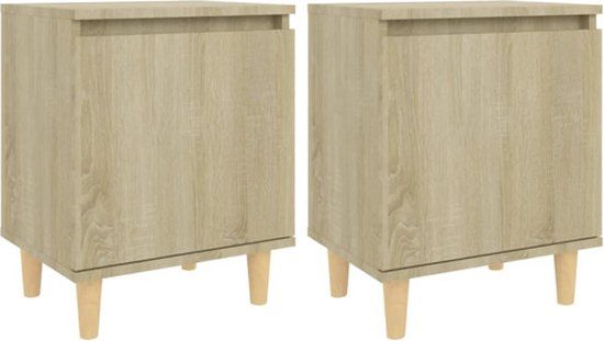 vidaXL Nachtkastjes 2 st met houten poten 40x30x50 cm Sonoma eiken