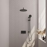 Brauer Black Edition Thermostatische Regendoucheset Inbouw - Hoofddouche 30 cm - Gebogen Wandarm - Met Drukknoppen - Handdouche 3 Standen - Doucheslang - Geintegreerde Glijstang - Mat Zwart