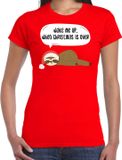 Bellatio Decorations Luiaard Kerstshirt / Kerst t-shirt Wake me up when christmas is over rood voor dames - Kerstkleding / Christmas outfit L