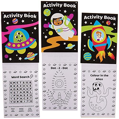 Baker Ross FX314 Mini Activiteitenboeken Zonnestelsel - Pak van 12, Onderhoudende Reisactiviteiten, Feestartikelen, en Kleurboeken voor Kinderen