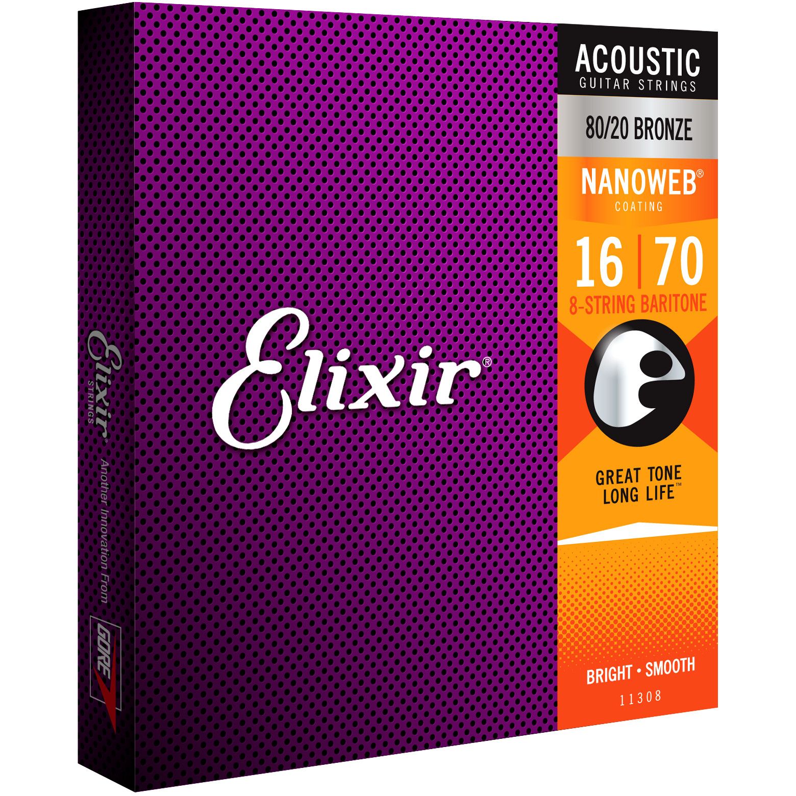 Elixir 11308 Acoustic 80/20 Bronze Nanoweb Bariton 16-70 - 0733132113088