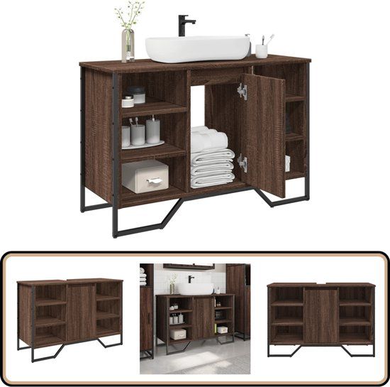 vidaXL Wastafelkast 91x35x60 cm bewerkt hout bruin eikenkleurig