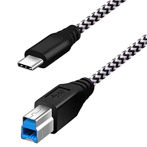 Fasgear Type C naar USB B 3.0 kabel Nylon gevlochten USB C mannelijk naar type B mannelijk snoer (1,8 m, Wit)