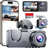 JILUYI Dashcam S1-JILUYI-BK - Trois caméras dashcam - Full HD - Contrôle via application WLAN - Vision nocturne - Surveillance de stationnement - Enregistrement continu - Noir