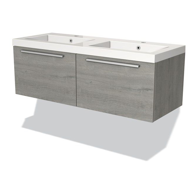 Maxaro Badkamermeubel 120cm Modulo Grijs Eiken 2 Lades Vlak Wastafel Mineraalmarmer