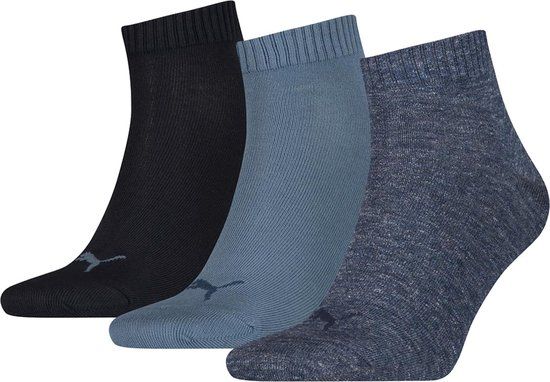 Puma Unisex Quarter Plain Enkelsokken - 3 Pack - Maat 47-49 - Denim