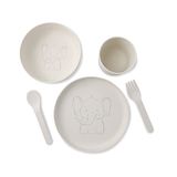 GREENBOX Kinderservies, 5-delig, biokunststof, ontbijtset, vaatwasmachinebestendig, bord, kom, beker, lepel, vork, cadeau-ideeën voor kinderen, grappig kinderservies, dierenmotief, olifant