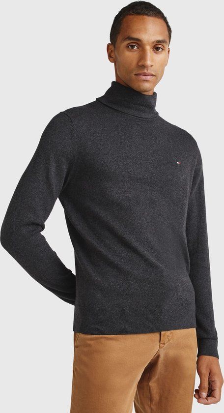 Pima Cotton Cashmere Coltrui Trui Mannen - Maat L - Donker Grijs