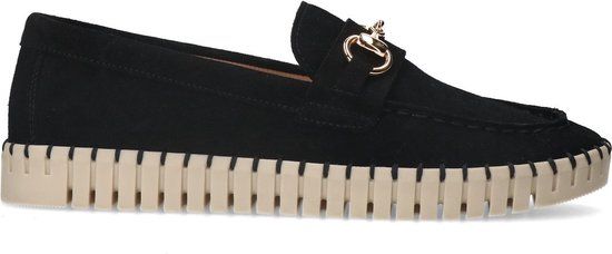 Manfield Zwarte Suède Loafers met Goudkleurig Detail - Maat 38