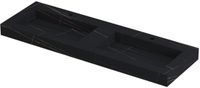 Wastafel INK Pitch Wastafel Keramische Slab Bak Dubbel met Drain en Front en Side Skirts 2 Kraangaten - 1400x450x90 mm - Lauren Black Mat