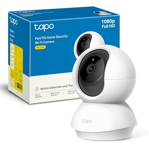Tapo C200C WLAN-camera voor binnen, FHD, bewakingscamera, nachtzicht, 360° kijkhoek, bidirectionele audio, bewegingsdetectie en meldingen, geïntegreerd akoestisch en helder alarm